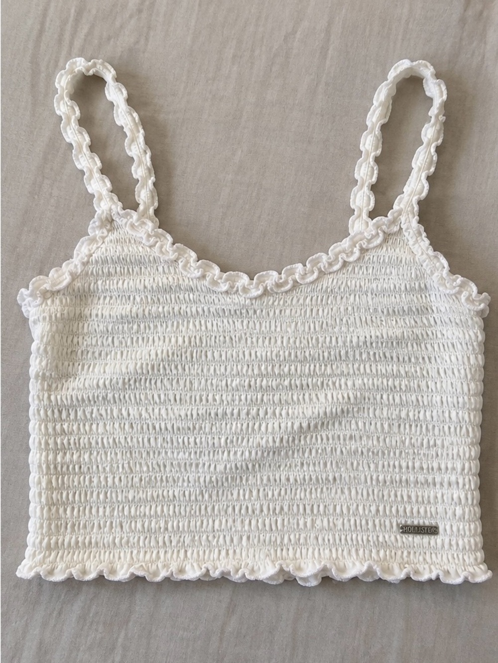Hollister White Smocked Ruffle Crop Cami Tank Top Size M